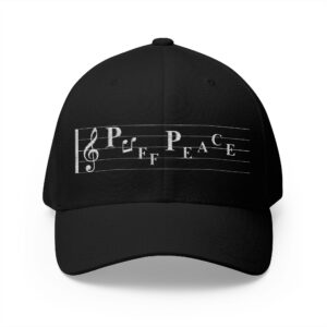 Embroidered 'Puff Peace' Fitted Hat — White Logo Structured Hat for Musicians & Music Lovers