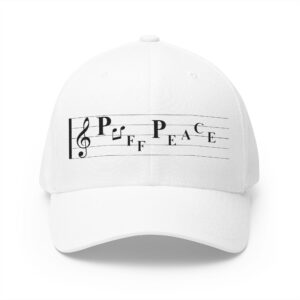 Embroidered 'Puff Peace' Fitted Hat — Black Logo Structured Hat for Musicians & Music Lovers